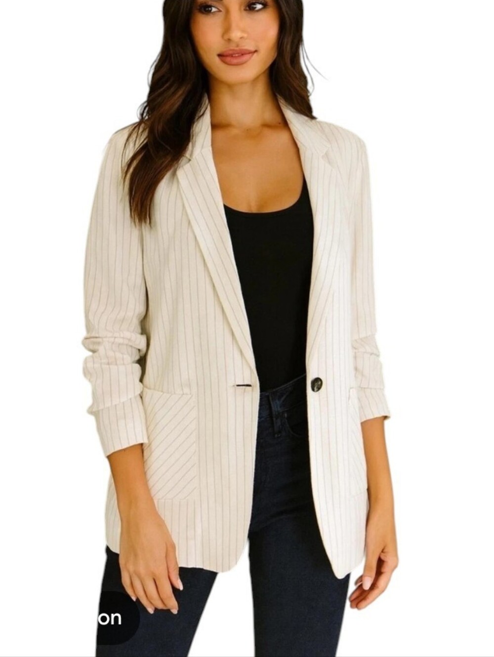 NWT Anthropologie Drew Linen Blend White Stripe One Button Blazer Size S
